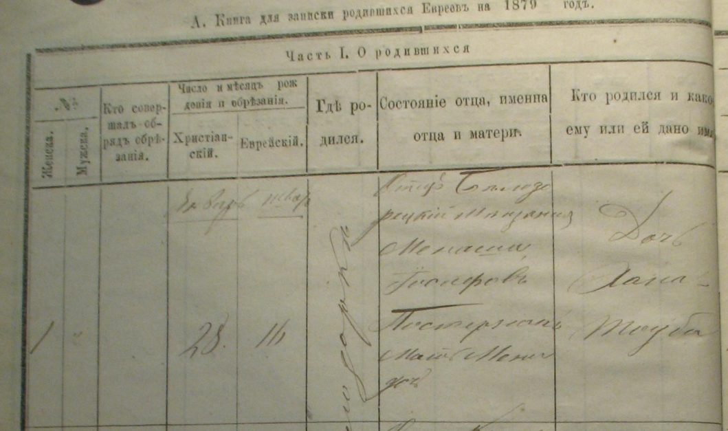 excerpt from 1879 Bilozerka birth records