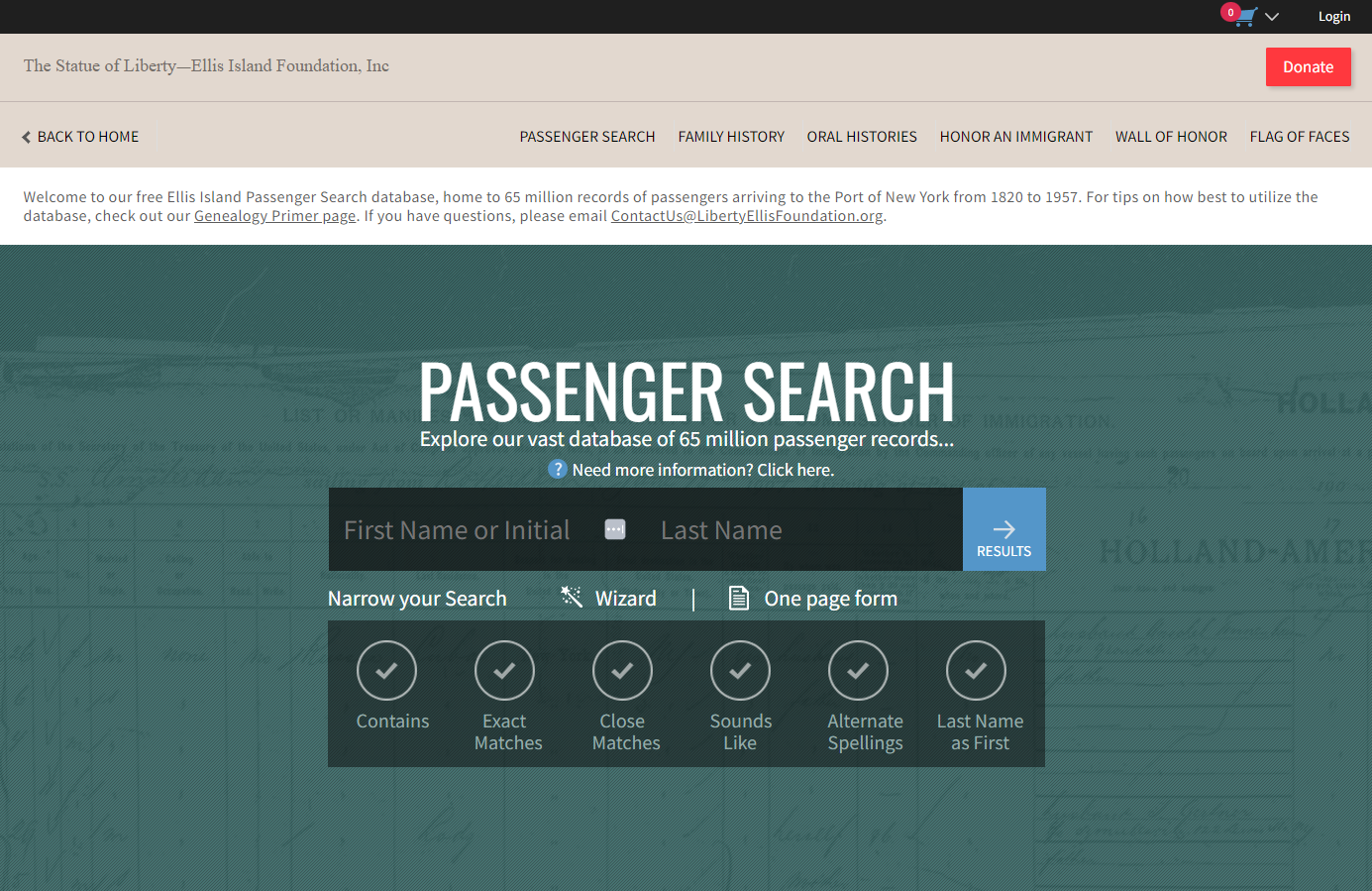 Ellis Island Foundation screenshot
