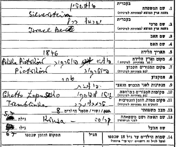 excerpt from Yad vaShem page of testimony