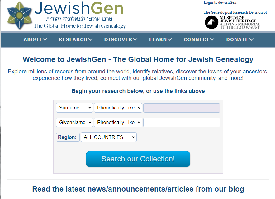 JewishGen screenshot