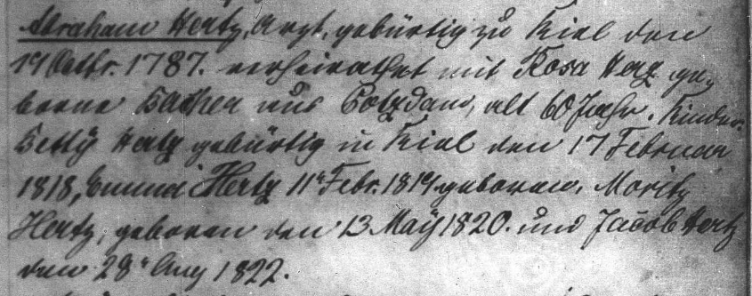 entry for Abraham Hertz, 1841