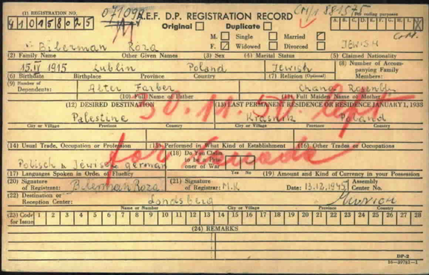 A.E.F. D.P. registration card