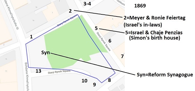Simon Penzias birth house map, Lemberg