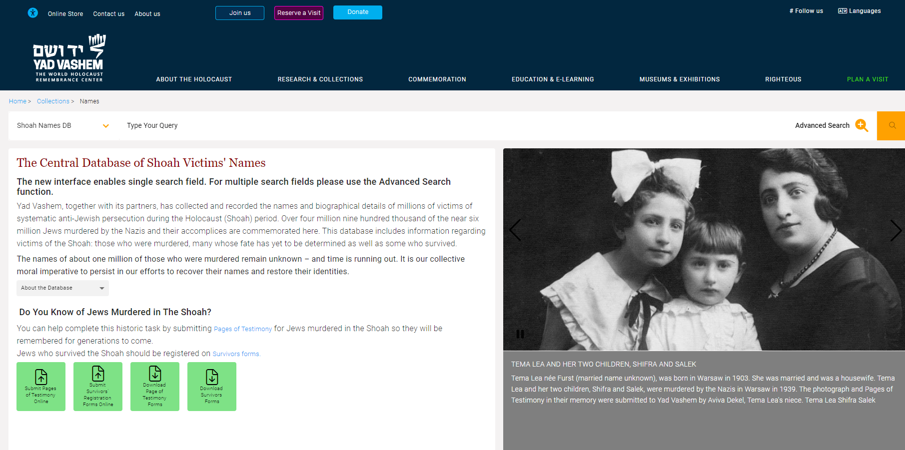 Yad vaShem screenshot