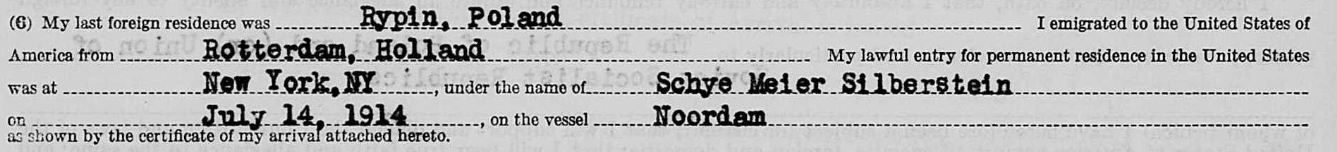 excerpt from a US naturalization record